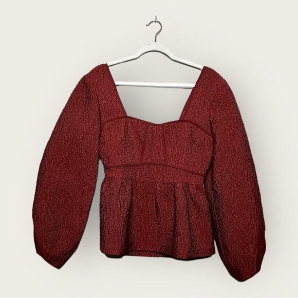 NWT | Jonathan Simkhai | Arya Matelasse Effect Peplum Blouse | Brick | Size 6 - Picture 2 of 16